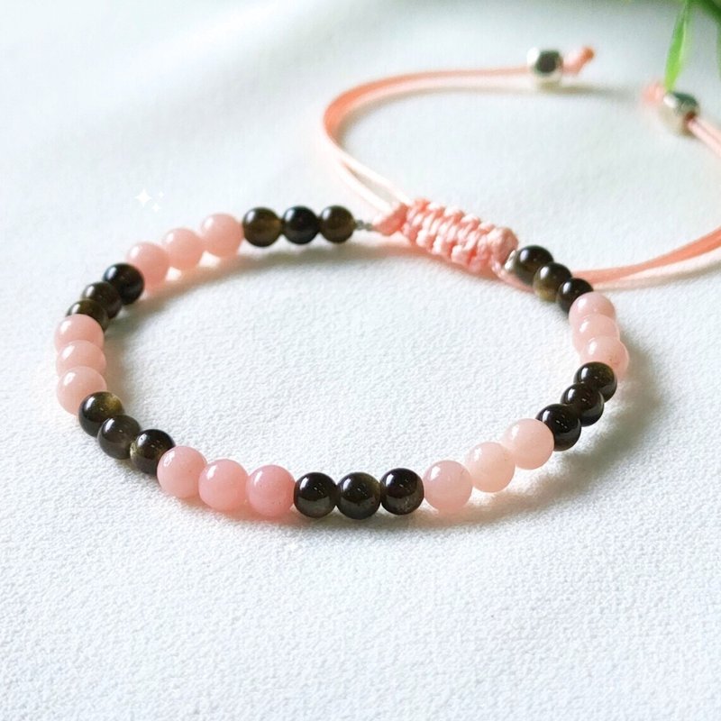 กำไลหิน Pink Opal-Obsidian นำพาความรักและความสุข ความโชคดี คุ้มครอง แก้ปีชง - สร้อยข้อมือ - หิน สึชมพู