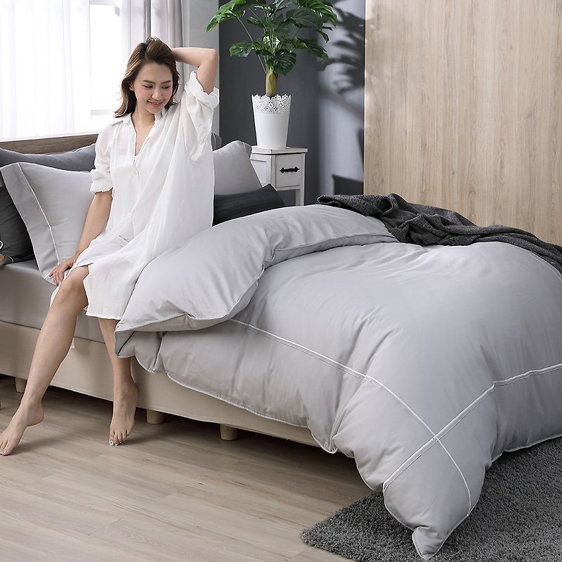 (Increase) Two-color embroidery gentleman gray - high quality 60 cotton dual-use bed bag four-piece group - 6 * 6.2 feet - เครื่องนอน - ผ้าฝ้าย/ผ้าลินิน สีเทา