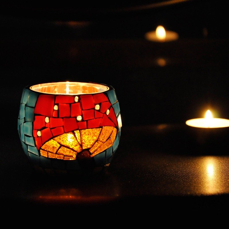 【聖誕禮盒】小蘑菇/原創手作玻璃馬賽克燭臺 可愛禮物 - 香薰蠟燭/燭台 - 玻璃 