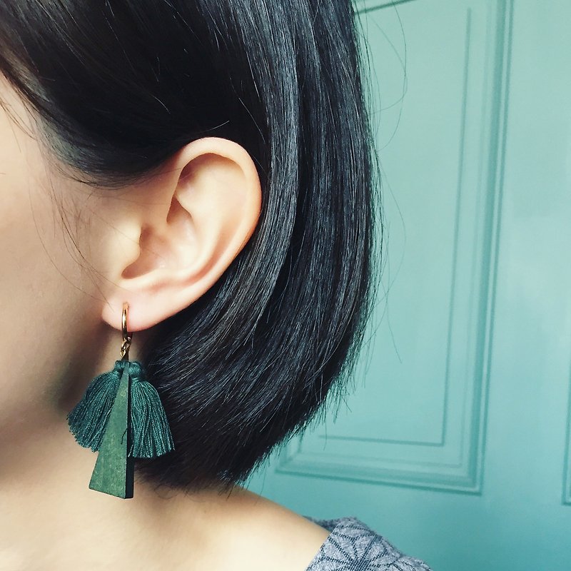 The green huts on the prairie - Earrings & Clip-ons - Wood Green