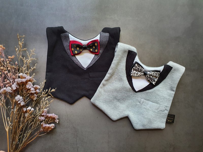 Tuxedo style bib baby's first birthday gift - ผ้ากันเปื้อน - ผ้าฝ้าย/ผ้าลินิน สีดำ