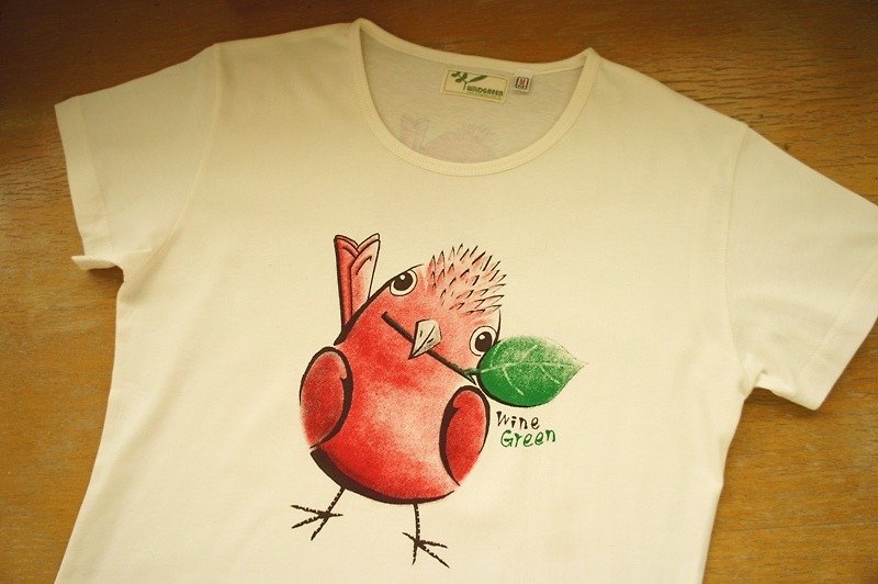 【WILDGREEN】Organic Cotton Short Sleeve T-shirts 【Taiwan Rosefinch】For Women - เสื้อยืดผู้หญิง - ผ้าฝ้าย/ผ้าลินิน สีกากี