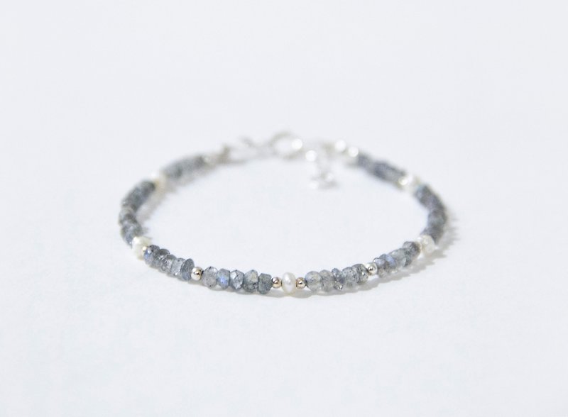 Black and White / Aurora-Spectrum Stone Pearl 925 Silver Bracelet - Bracelets - Gemstone Gray