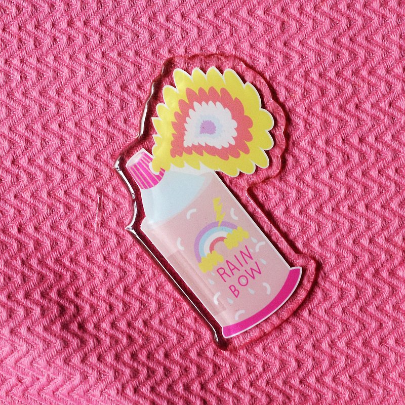 Keychain & Brooch "Rainbow spray" - Brooches - Acrylic Pink