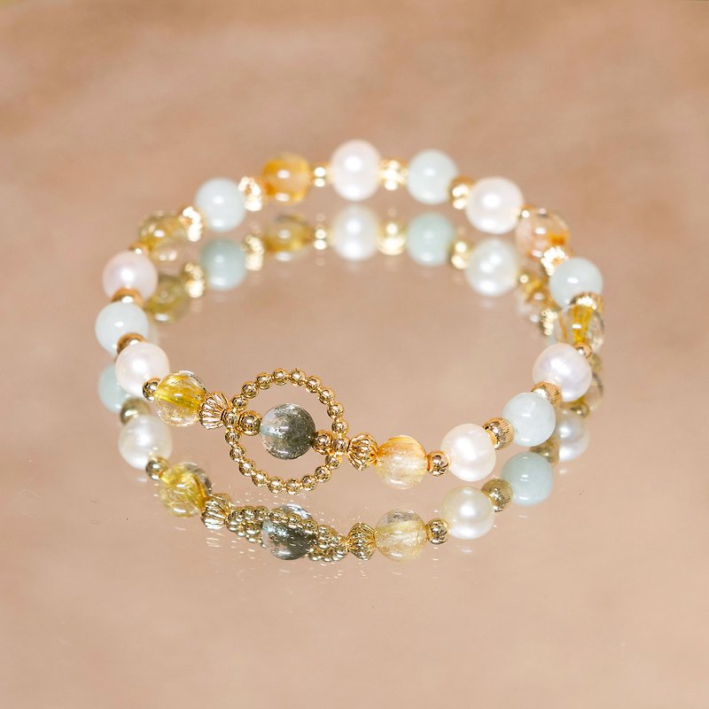Blessings for Career and Love/Green Ghost-Titanium Crystal-Jade-Pearl- Bronze/Natural Gemstone Crystal Bracelet - สร้อยข้อมือ - คริสตัล สีเขียว
