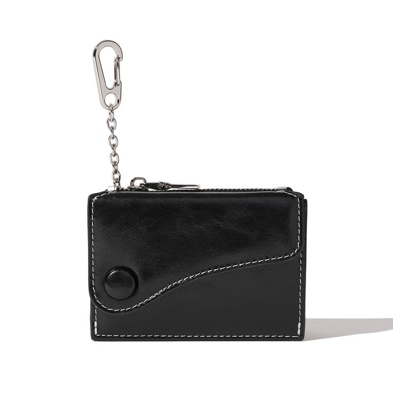 DOT Saddle Keyring Coin & Card Wallets black - กระเป๋าสตางค์ - หนังแท้ สีดำ