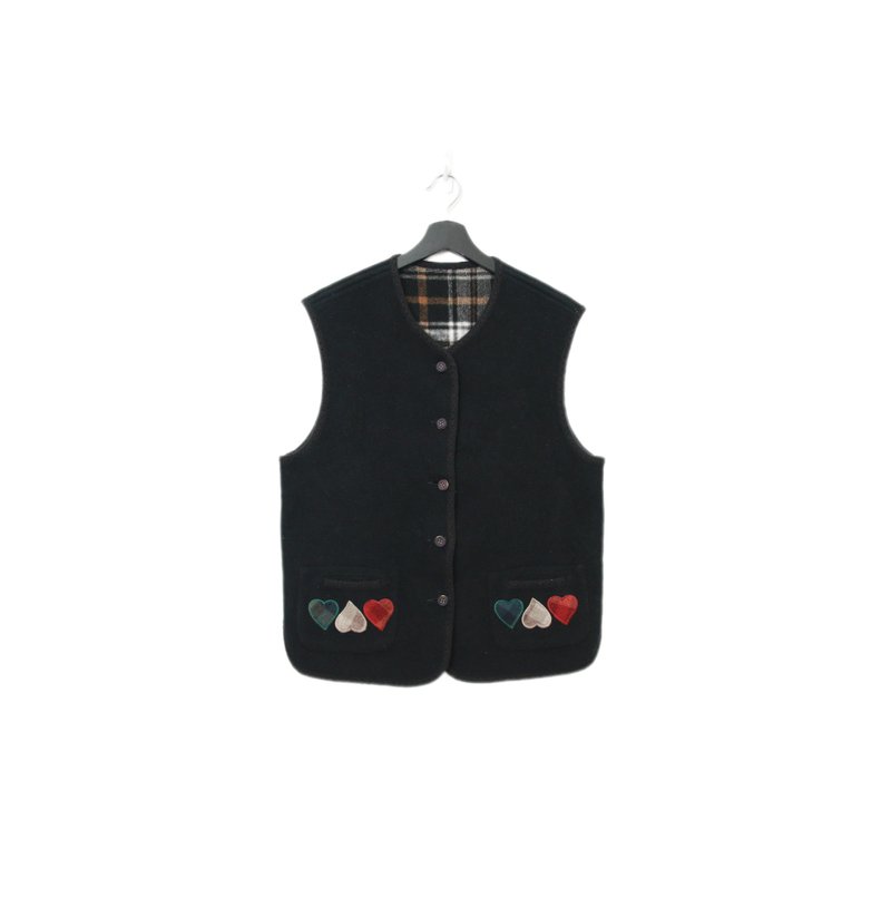 Back to Green-復古毛料背心 愛心 兩面可穿 v-22/sweater vest - 背心/無袖上衣 - 棉．麻 