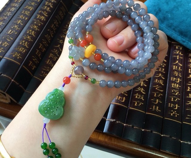 和田玉の帝王紫、6mm珠108個のブレスレット兼ネックレス。和田玉の帝王