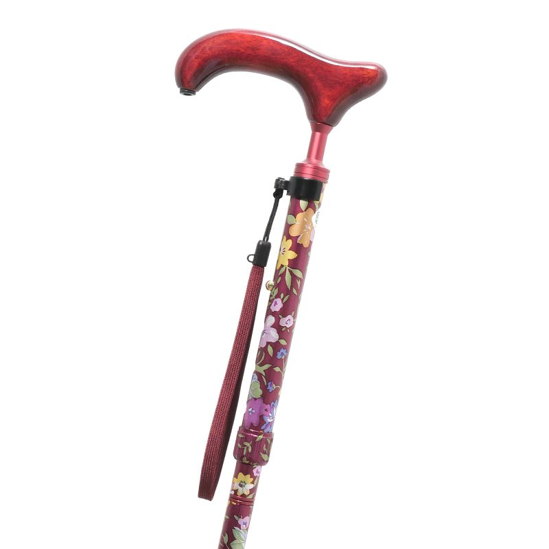 アルミスリムネック花柄・赤　-4つ折りタイプ 折りたたみ式アルミステッキ- - 其他 - 鋁合金 紅色
