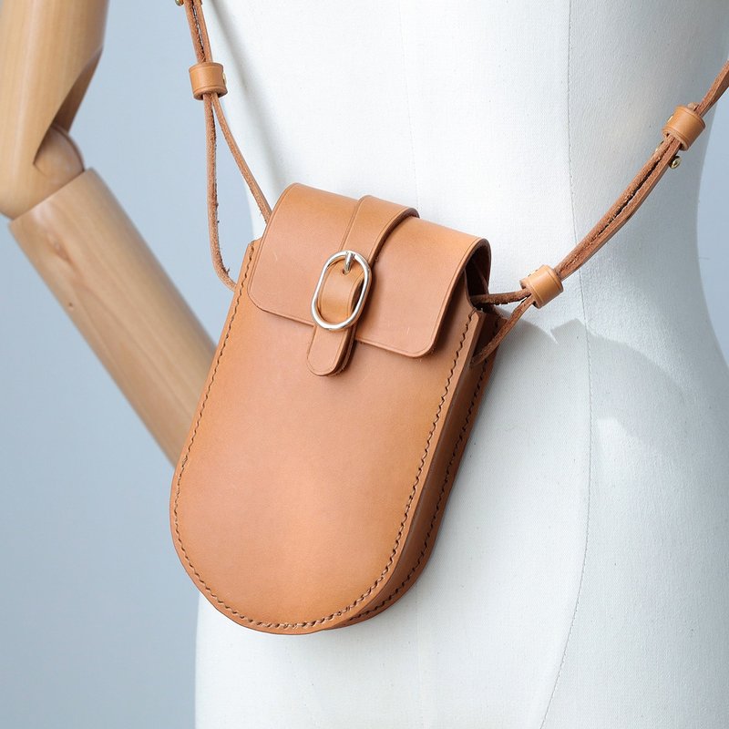 优雅 迷你手机斜挎包 复古女包 纯手工真皮背包 手提包 蜜糖色 - 側背包/斜背包 - 真皮 橘色