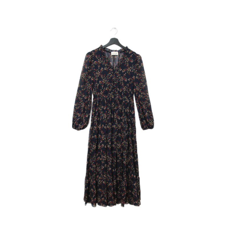 Back to Green - Vintage Long-Sleeved Dress, All-Over Small Floral Print g-04 // vintage dress - ชุดเดรส - ผ้าฝ้าย/ผ้าลินิน 