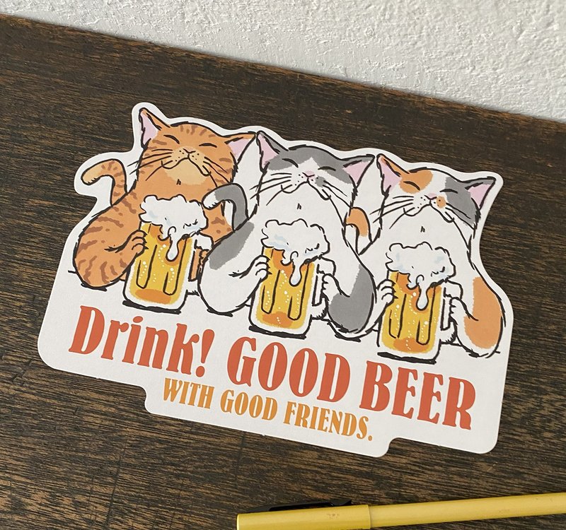 Transformed postcard: Cat toasting with beer - การ์ด/โปสการ์ด - กระดาษ สีส้ม