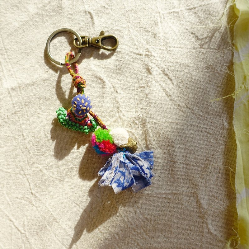 DUNIA handmade / recycled vintage textile charms / environmental recycling material Charm / key ring - Keychains - Cotton & Hemp Multicolor