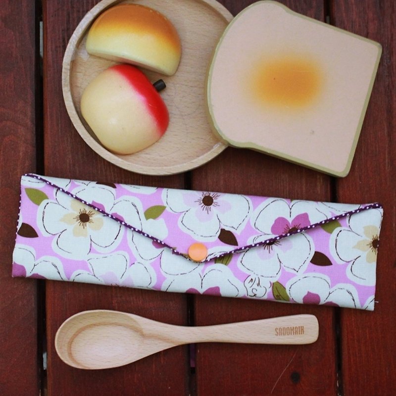 Wenqingfeng environmental protection chopsticks bag ~ Meimei flower pink and tender purple storage bag. Environmental chopsticks bag. Hand-made tableware bag. Exchange gifts. Environmental protection. Cute animals - กล่องเก็บของ - ผ้าฝ้าย/ผ้าลินิน สีม่วง