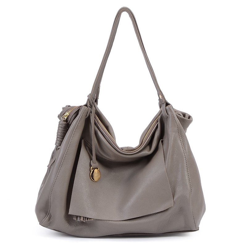 La Poche Secrete: French girl's cool bag _ fashion gray brown _ leather shoulder Messenger bag - กระเป๋าแมสเซนเจอร์ - หนังแท้ สีเทา