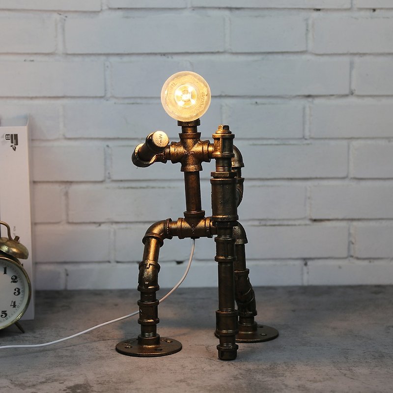 美式工業風水管機器人臺燈LED書房臥室裝飾臺燈桌燈愛迪生臺燈 - 燈具/燈飾 - 其他金屬 咖啡色