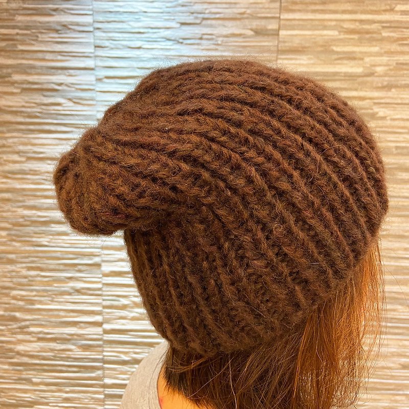 Hand knitted wool hat - South American alpaca - หมวก - ขนแกะ สีนำ้ตาล