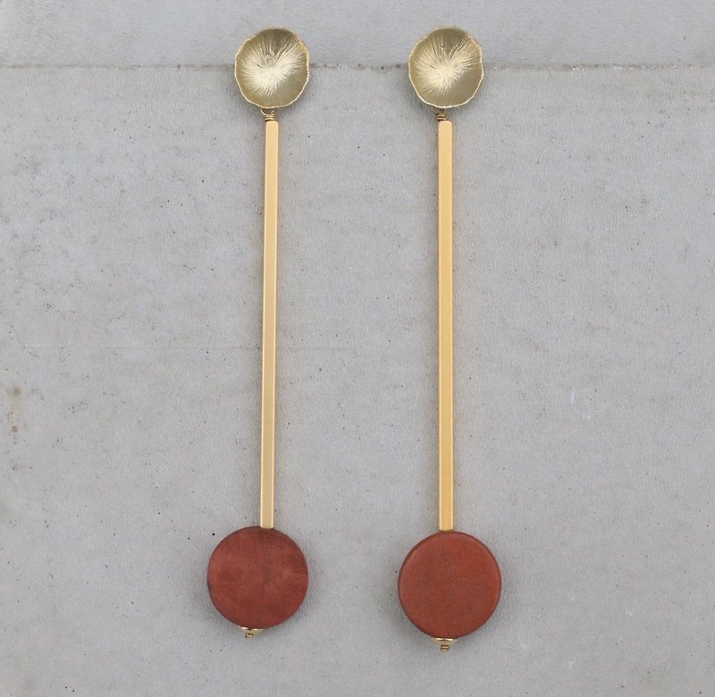 Zero code big event brass wood earrings - ต่างหู - โลหะ สีนำ้ตาล