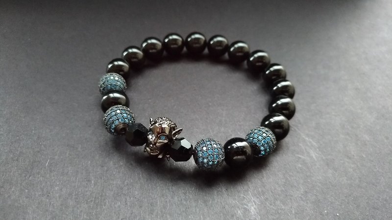 (Customized gift) Elf Man-Black Tourmaline X Swarovski Crystal X Stone Bronze Bracelet - Bracelets - Crystal Black