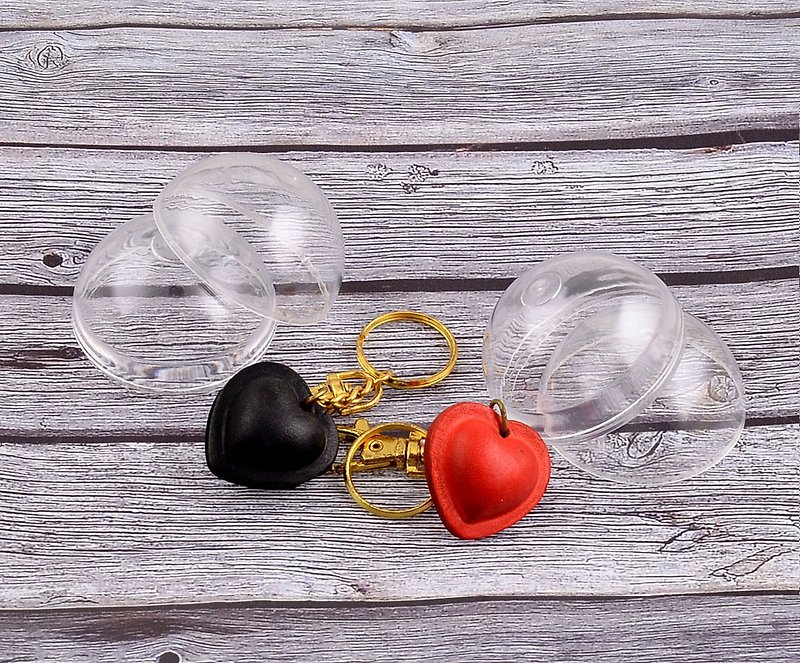 U6.JP6 handmade leather goods-handmade heart-shaped bell key ring charm - Keychains - Genuine Leather Red