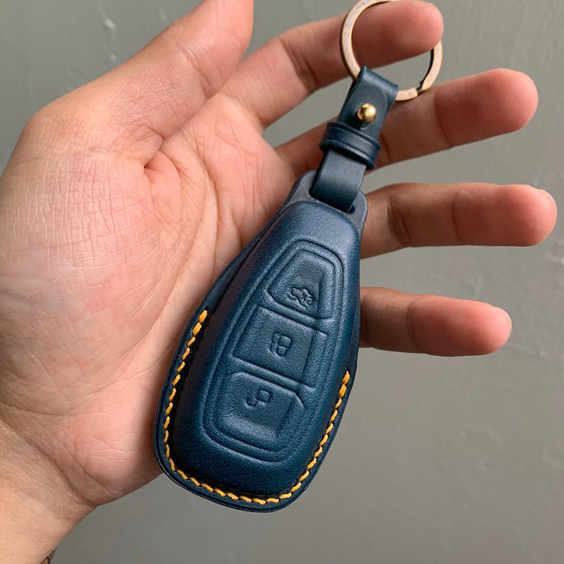Buttero Leather car key case, car key cover, Ford focus MK4 GT500 kuga ST line - Keychains - Genuine Leather Blue