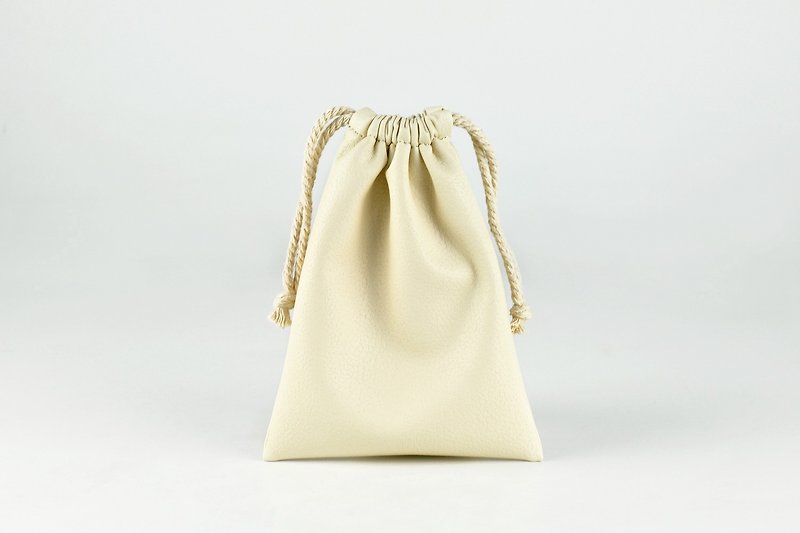 Soft PU Leather Drawstring Bag, Small String Pouch, Gift Bag, Begie - Toiletry Bags & Pouches - Faux Leather White