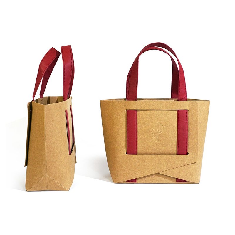 Happy Earth | Happy Bag-Carmine - กระเป๋าถือ - กระดาษ สีกากี