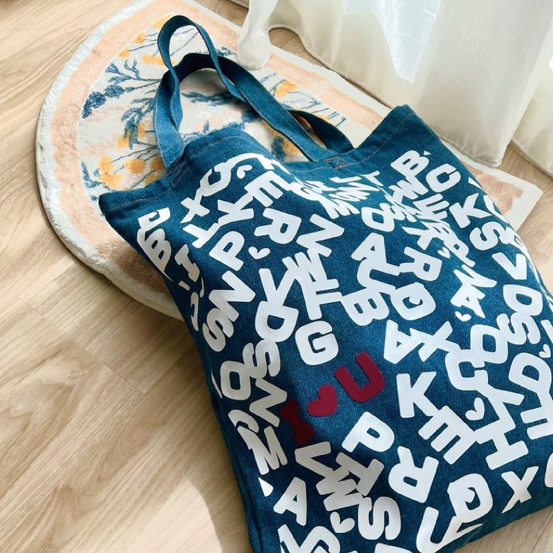 English letter denim denim bag - Handbags & Totes - Other Materials Multicolor