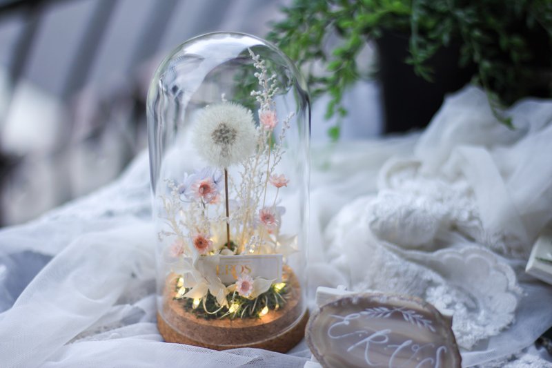 Small fresh dandelion glass cover immortal flower glass cover cup immortal flower customized gift - ช่อดอกไม้แห้ง - พืช/ดอกไม้ 