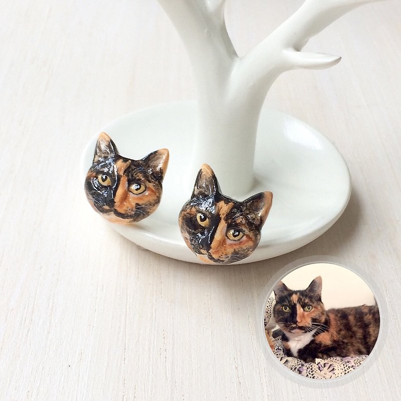 Custom cat portraits earrings, Custom cat earrings, personalized cat - Earrings & Clip-ons - Clay Multicolor