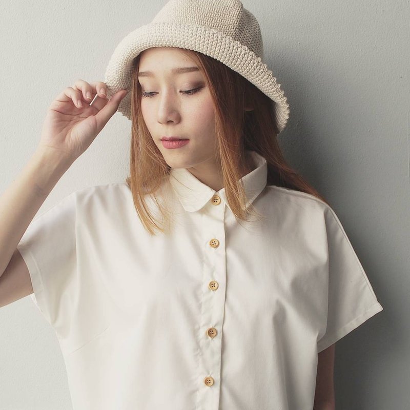 小女孩短袖襯衫-白色 - 女襯衫 - 棉．麻 白色