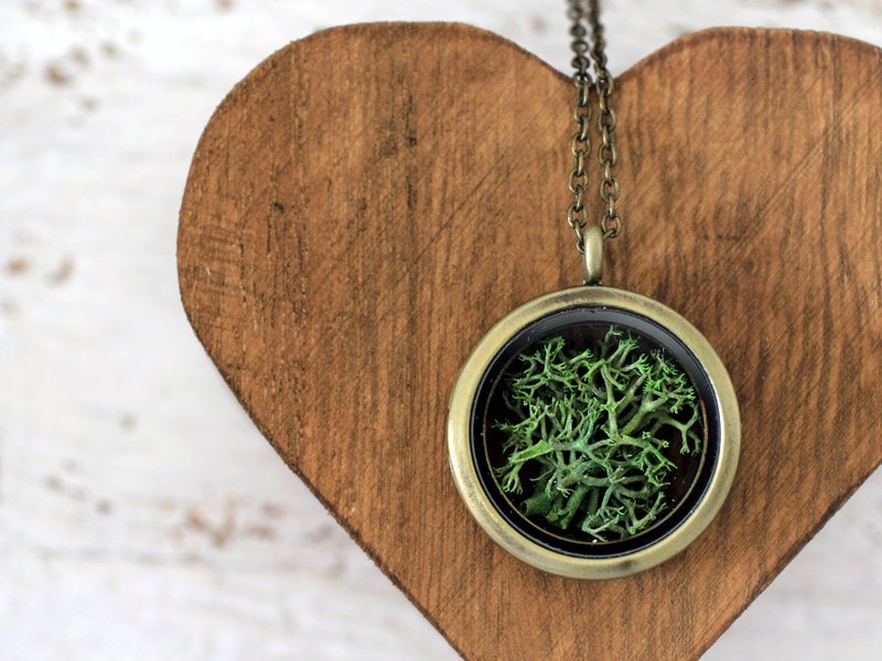 Real Moss, Dried Moss Necklace, Real Dried Moss, Dried Moss Jewelry, Green Flowers, Green Flower Necklace, Real Dried Flowers Locket - 項鍊 - 玻璃 綠色