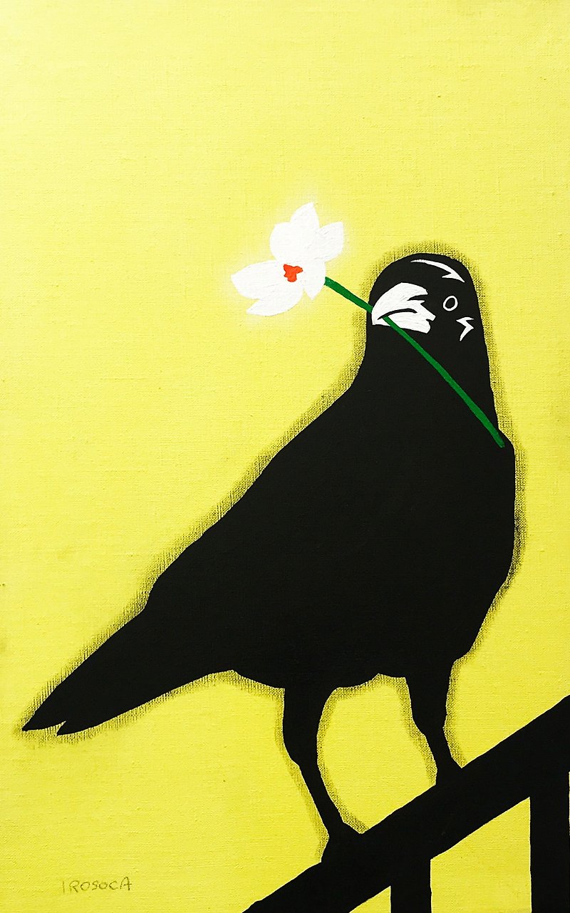 Painting flower lover crow yellow M10 size painting [IROSOCA] - โปสเตอร์ - วัสดุอื่นๆ สีเหลือง