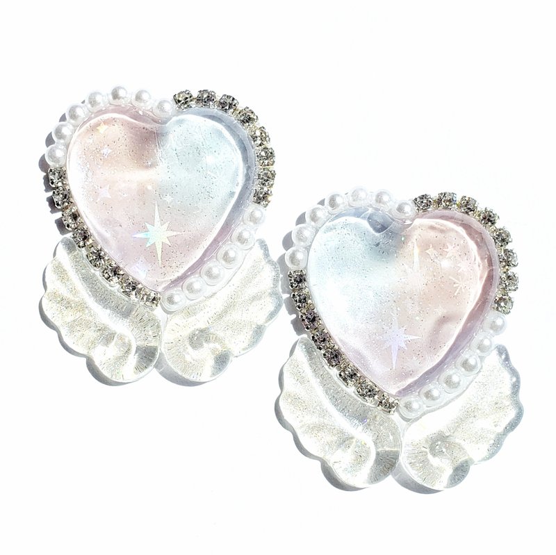 Clip-On Magical Angel Heart - Earrings & Clip-ons - Resin Pink