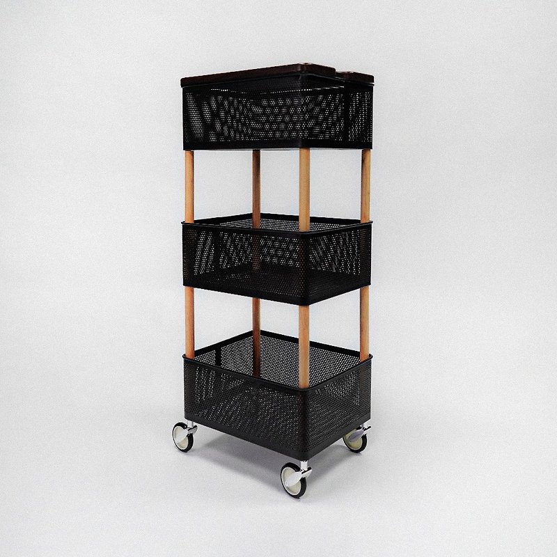 Three-layer wooden storage cart. With table board - wide version (26x33x80cm) - Storage - Wood Khaki