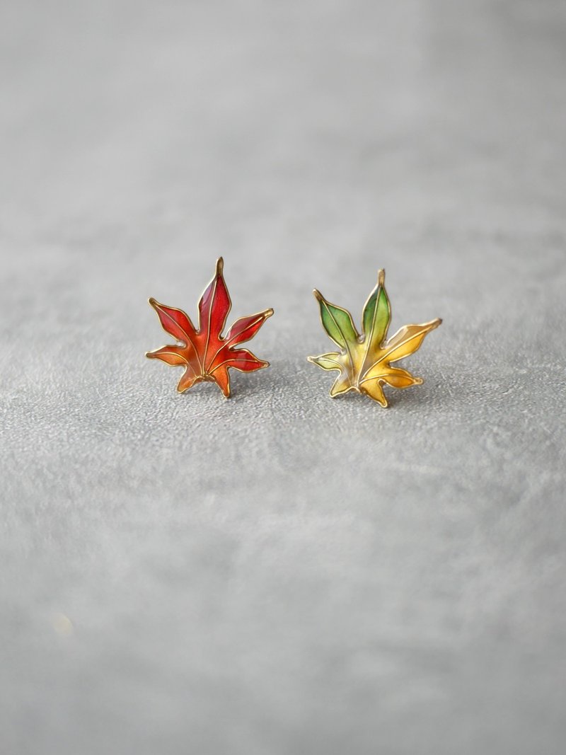 Maple leaf earrings - Earrings & Clip-ons - Other Materials Red