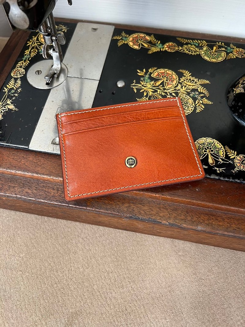 Italian hand-dyed vegetable tanned leather card holder - caramel Brown - Coin Purses - Genuine Leather 