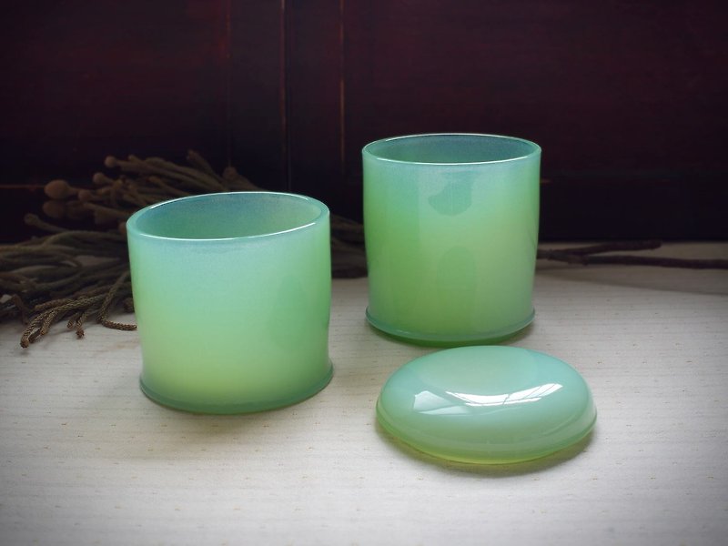 SHISEIDO Green Bamboo Small Object Jar [The Calix]-(Old Object/Glass/Storage Jar/Made in Japan) - Other - Glass Green