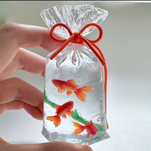 受注制作 縁日の金魚袋 金魚3匹 置物 - ショップ 池波屋｜日本