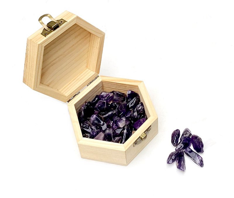 Natural large particle fantasy amethyst degaussing stone - purification charging degaussing natural NG slightly flawed pine wood box set - Other - Crystal Purple