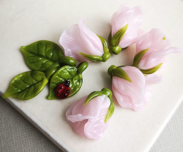 light pink Flower Bead, 1 pcs Handmade Lampwork Flower Bead - Shop