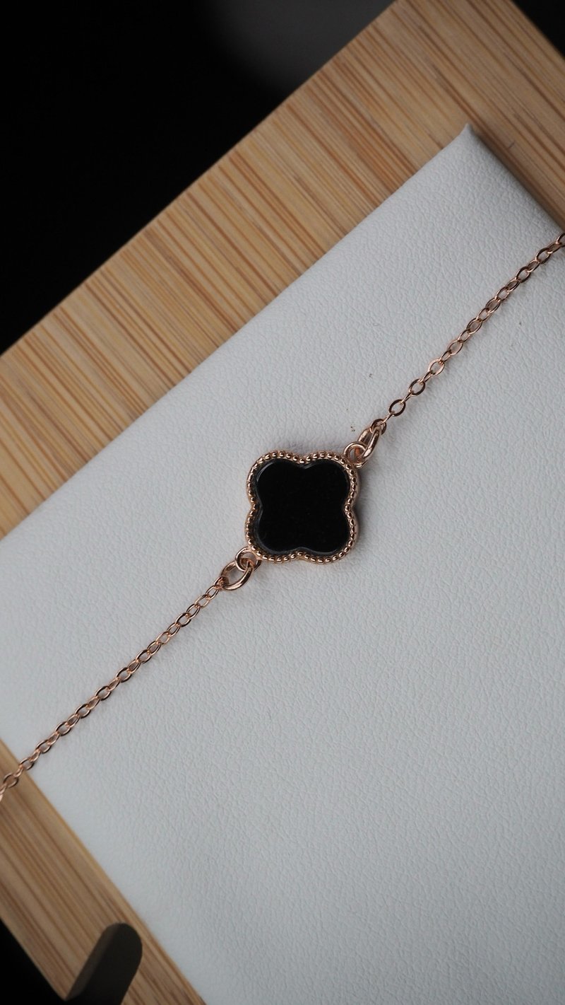 寶淇 -  四葉草墨翠手鏈 - 天然A貨翡翠 - 手鍊/手環 - 玉石 黑色