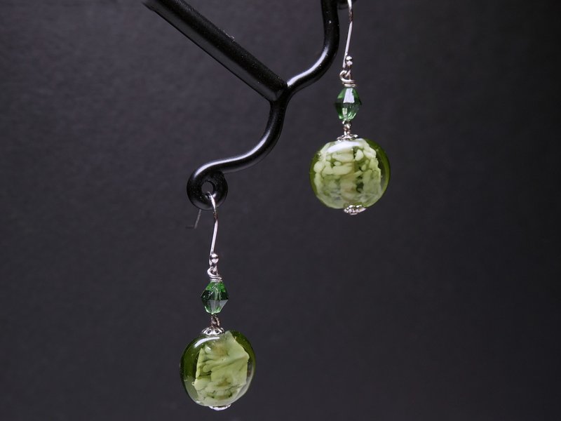 #GE0420 Murano Glass Beads Earring - ต่างหู - แก้ว สีเขียว