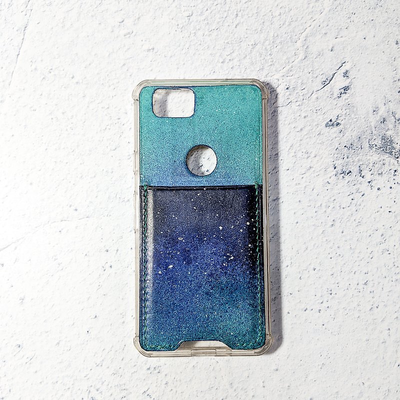 Leather phone case - can be used to play the game card - Google PIXEL 2 - Phone Cases - Genuine Leather Blue