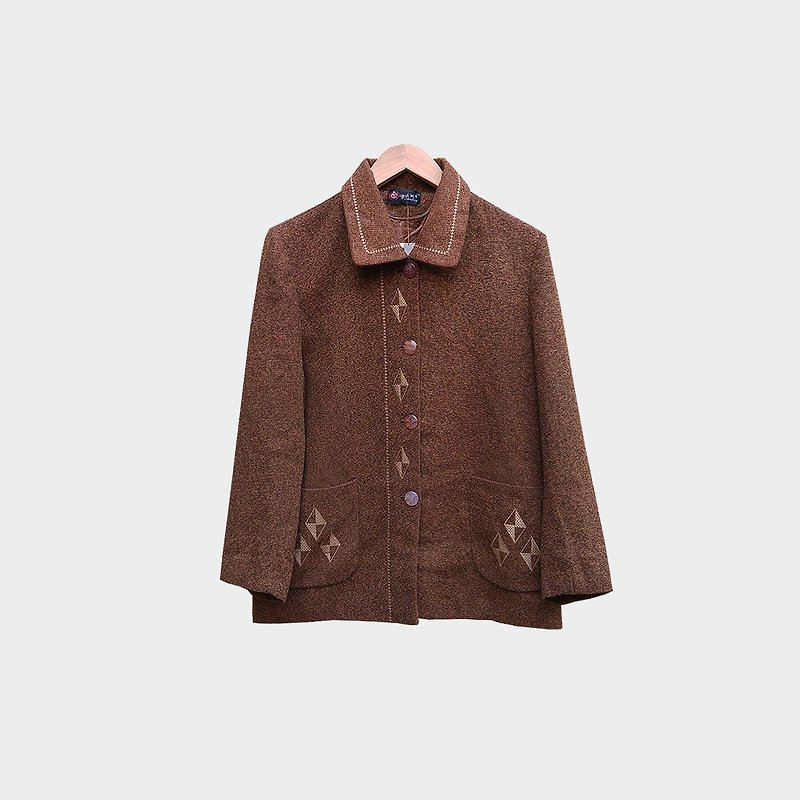 Ancient embroidery pocket coffee jacket 020 - เสื้อแจ็คเก็ต - เส้นใยสังเคราะห์ สีนำ้ตาล