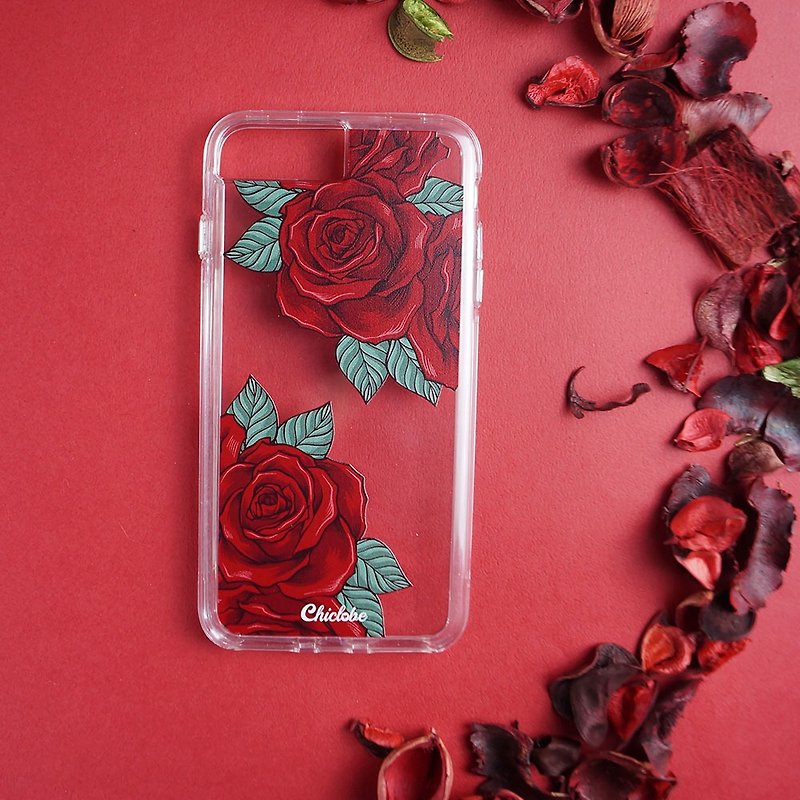 二合一透明防摔手機殼【玫瑰花】 - 手機殼/手機套 - 塑膠 紅色