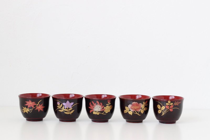 5 set of Urushi cup, sake cup set, Japanese Urushi, Japanese cup /3861 - แก้ว - วัสดุอื่นๆ สีดำ
