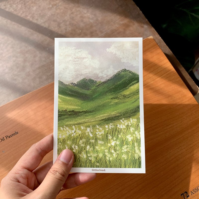 Postcard - Little White Flower Field - 卡片/明信片 - 紙 綠色