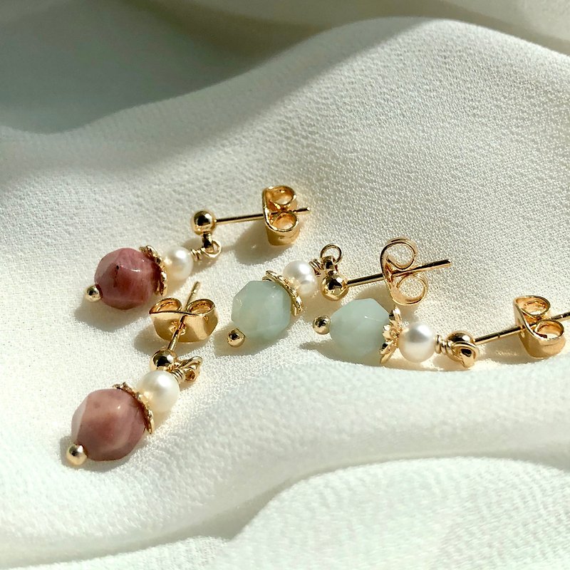 The vernal equinox on the mountain edge | Tianhe Stone rose Stone earrings can be changed - Earrings & Clip-ons - Gemstone Pink