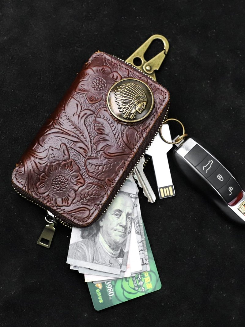 Genuine Leather Key Bag Housekeeper Keys Holder Smart Key Chain Organizer Case - ที่ห้อยกุญแจ - หนังแท้ สีนำ้ตาล